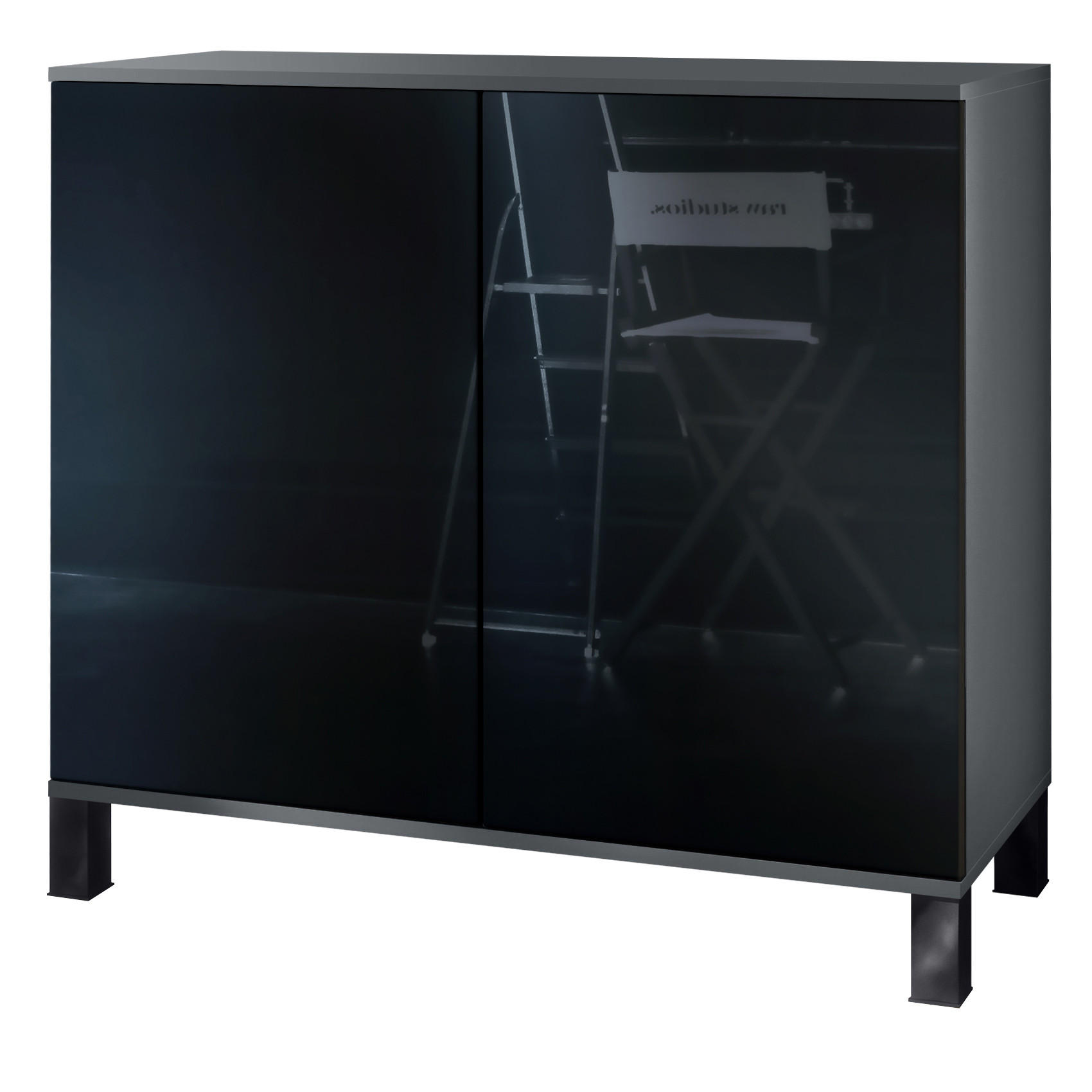 Vladon Kommode Schwarz Hochglanz 92.5x84.5x35 cm