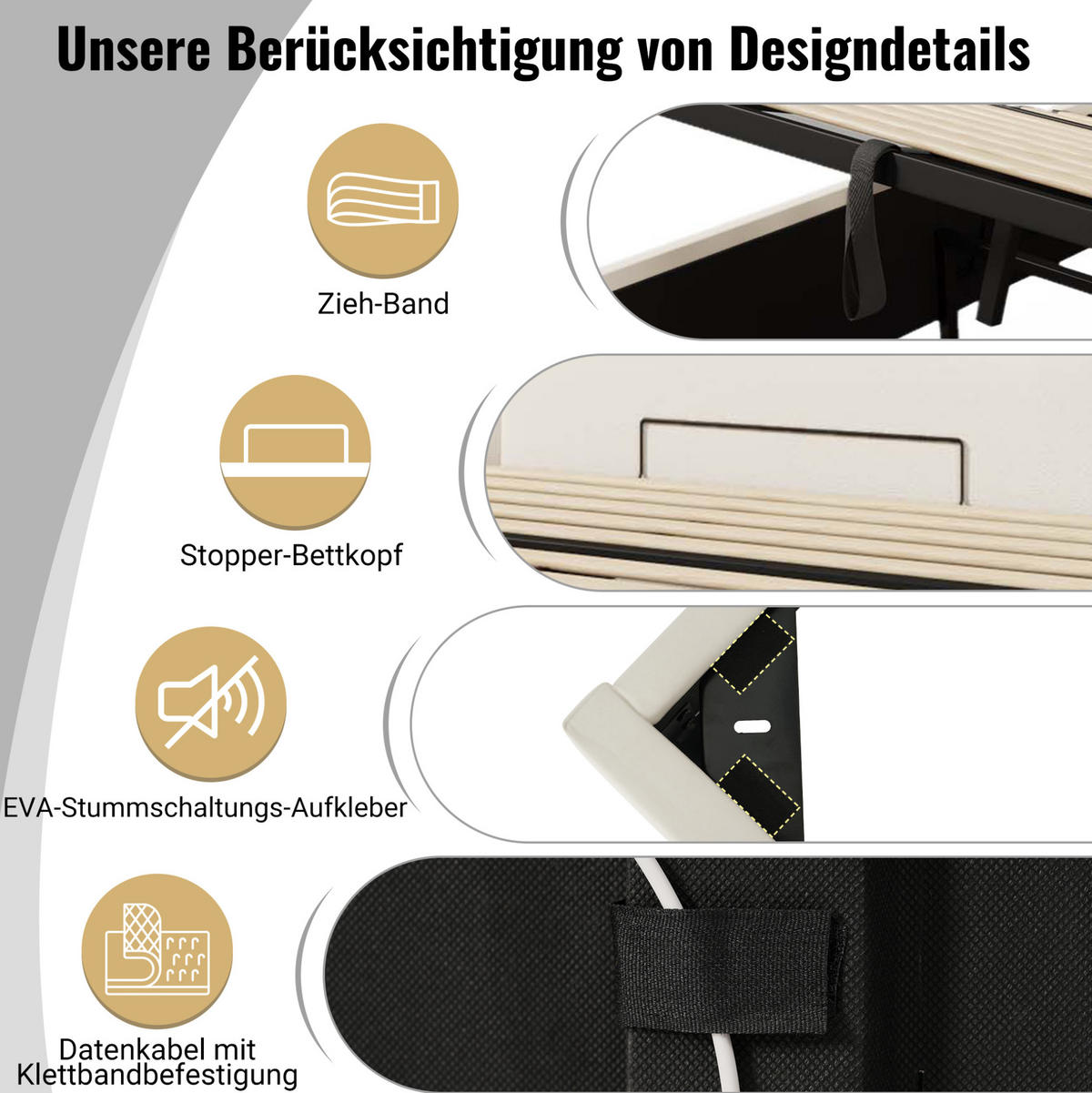 POLSTERBETT aus Kunstleder 180x200 cm in Weiß mit LED & USB-C-Ladefunktion - Weiß, Leder (180/200cm) - Modfu