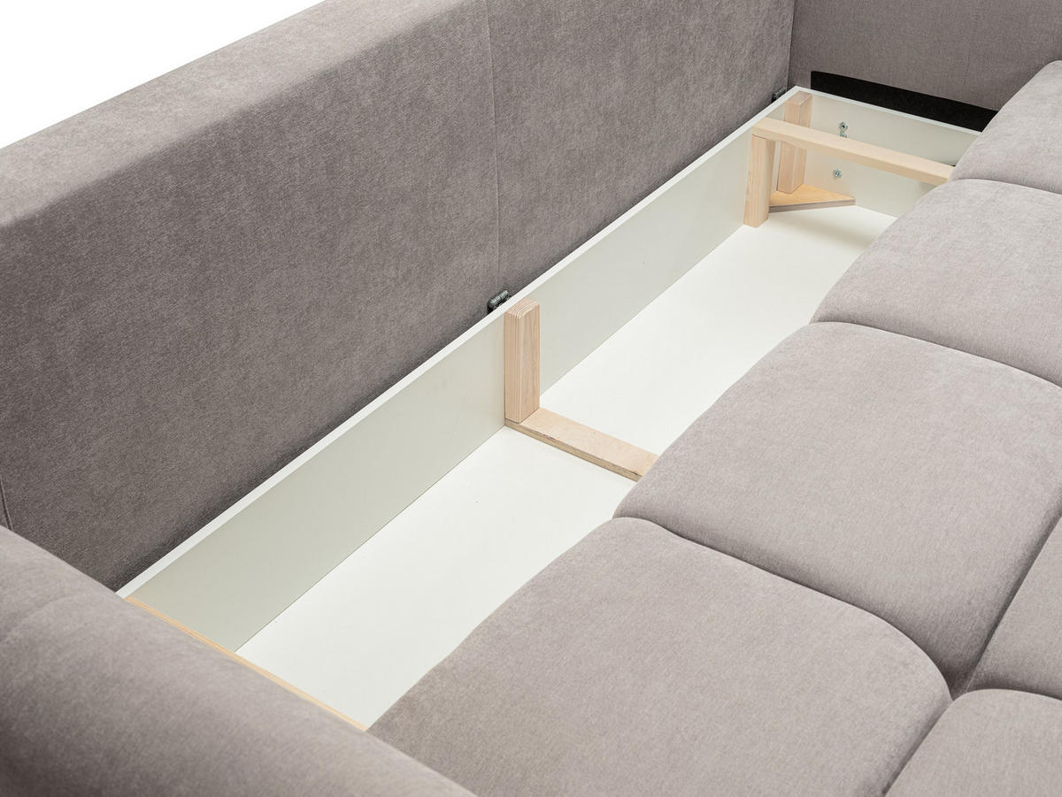 BETTSOFA MODA Beige Chenille-Stoff mit Schlaffunktion - Beige, Holz (245/86/110cm) - MASSENO