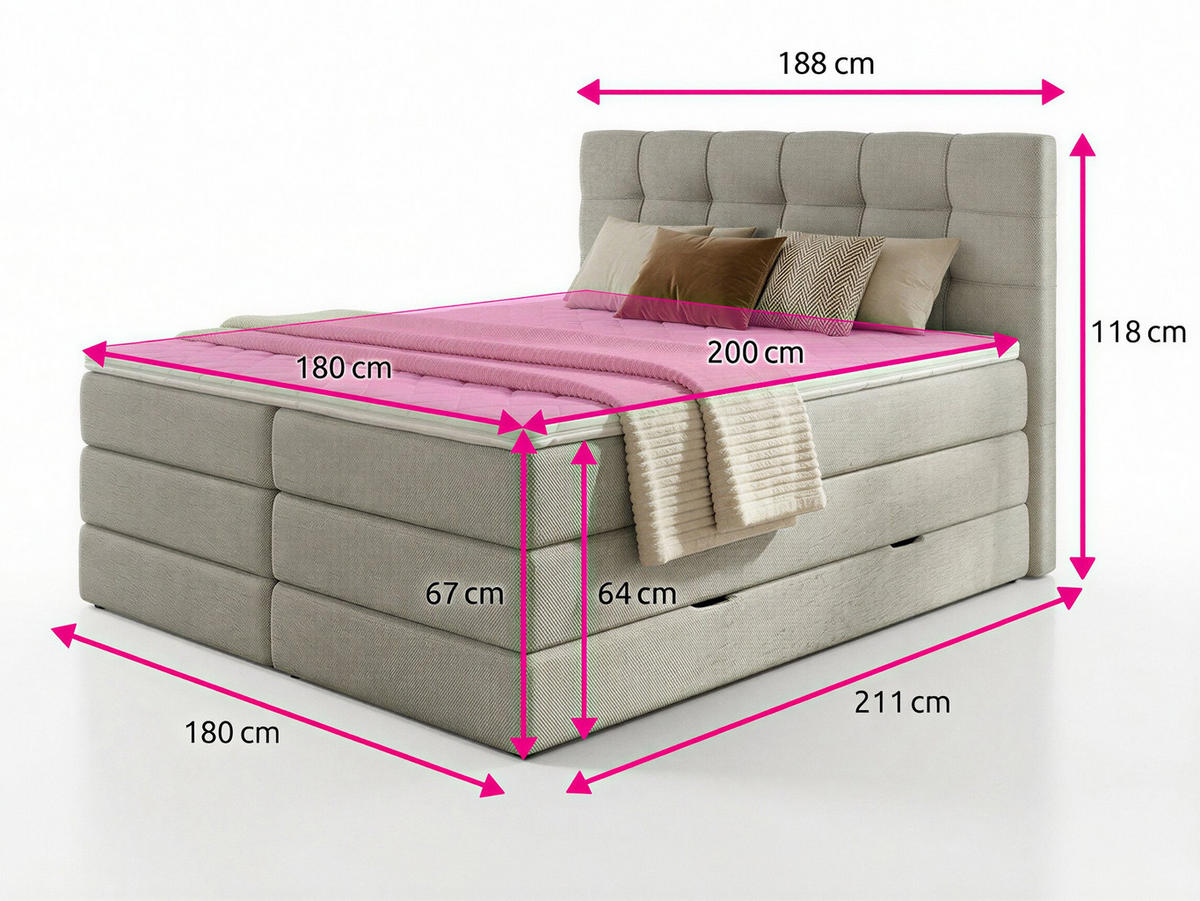 BOXSPRINGBETT Best Max - 180x200 - dunkelgrau (Inari 94) - Dunkelgrau/Schwarz, Holz/Holzwerkstoff (180/200cm) - Sofnet