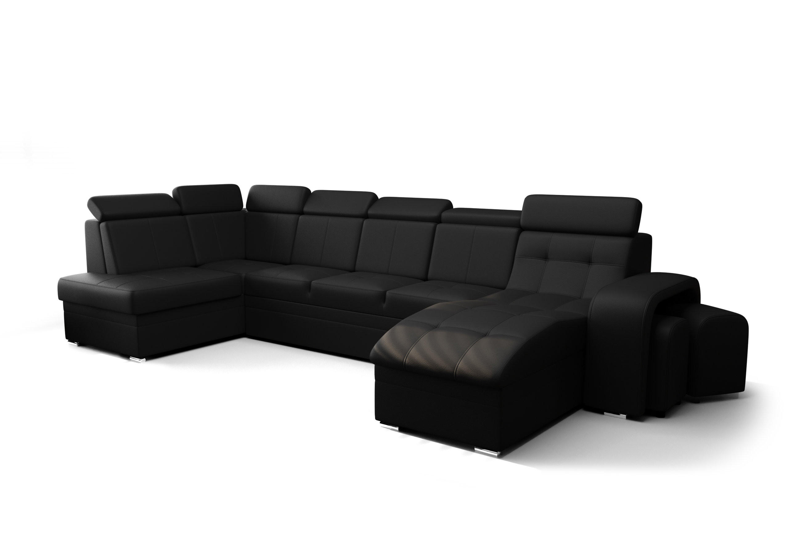 WOHNLANDSCHAFT KONGO RBN13, Eckcouch in U-Form mit Schlaffunktion, Farbe: Schwarz, Kunstleder, Ottomane Rechts - Schwarz, Textil (392/108/180cm) - O-Sofa