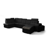 WOHNLANDSCHAFT KONGO RBN13, Eckcouch in U-Form mit Schlaffunktion, Farbe: Schwarz, Kunstleder, Ottomane Rechts - Schwarz, Textil (392/108/180cm) - O-Sofa