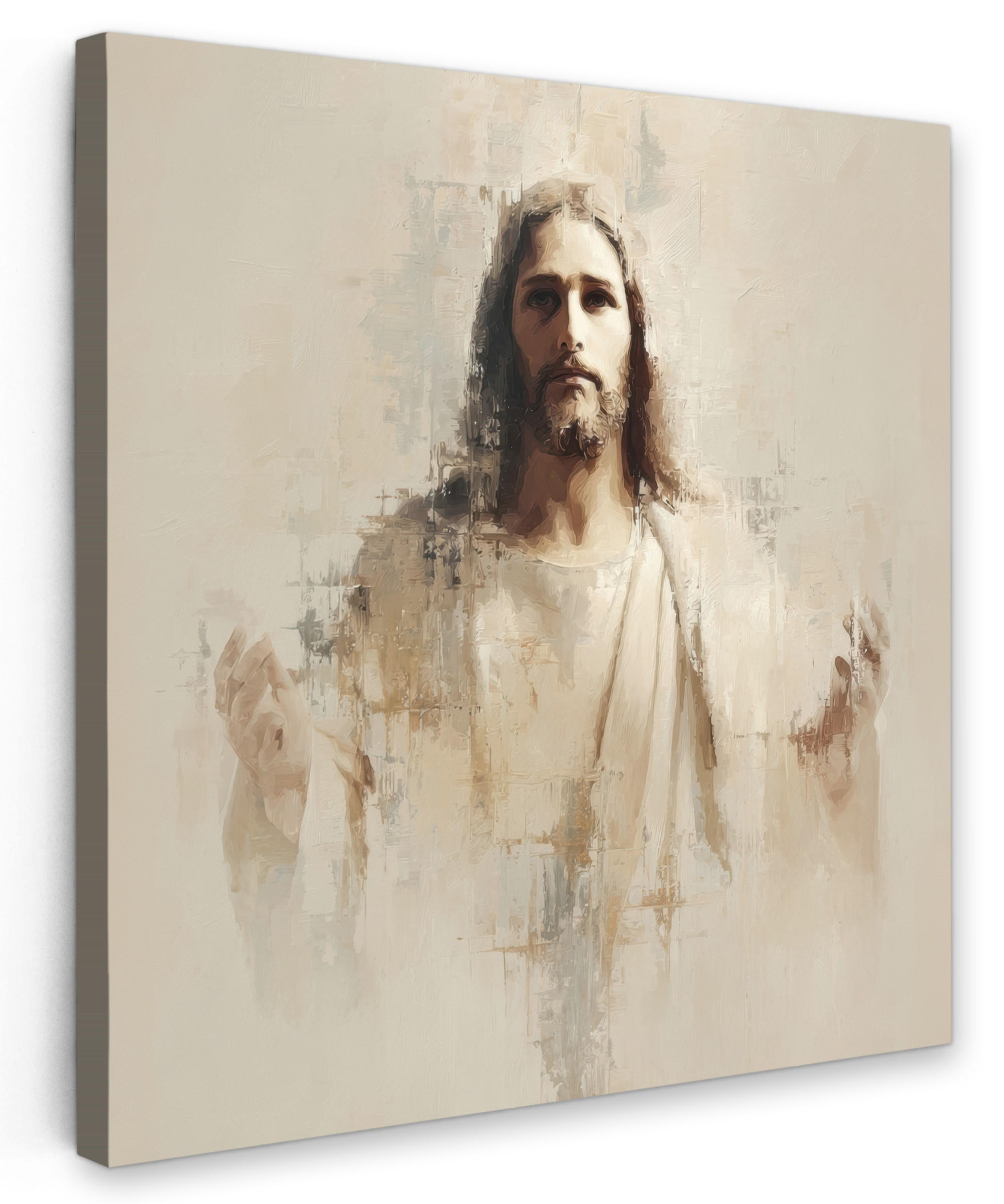 LEINWANDBILD Porträt - Abstrakt - Jesus - Beige Deko Groß 90x90 cm - Beige, Textil (90/90cm) - MuchoWow