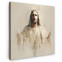 LEINWANDBILD Porträt - Abstrakt - Jesus - Beige Deko Wohnzimmer 20x20 cm - Beige, Textil (20/20cm) - MuchoWow