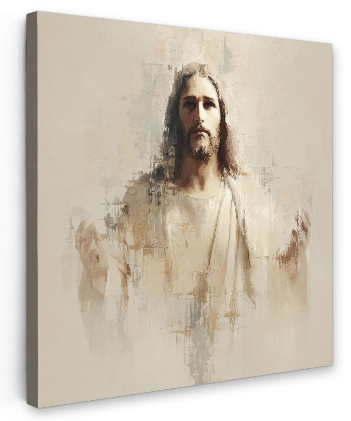 LEINWANDBILD Porträt - Abstrakt - Jesus - Beige Deko Wohnzimmer 20x20 cm - Beige, Textil (20/20cm) - MuchoWow
