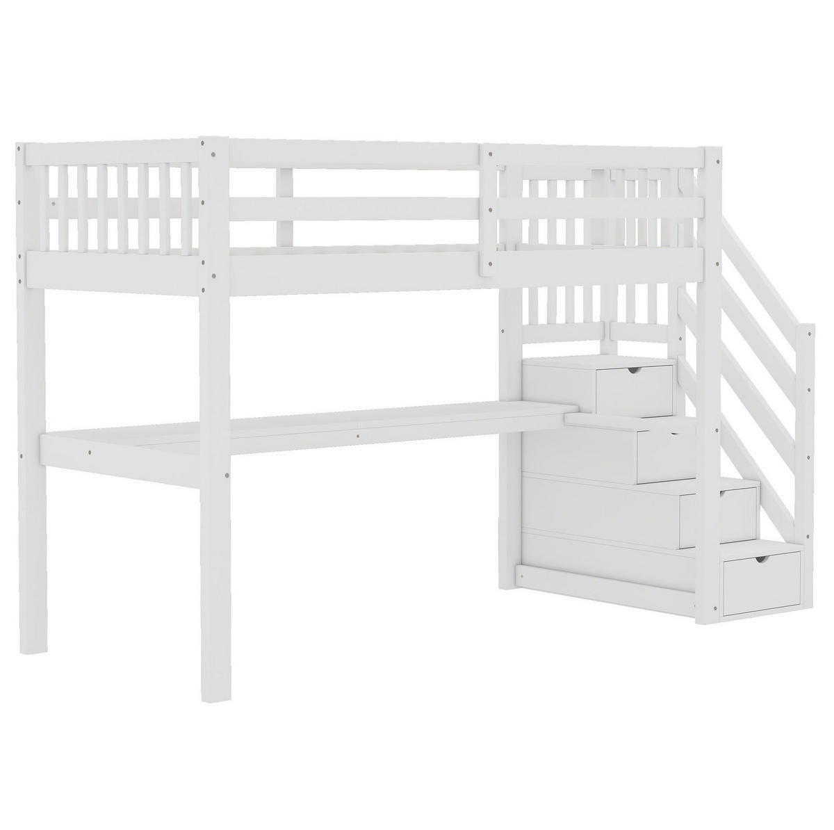 VISOKA postelja 90/200 cm bela s pisalno mizo in shranjevanjem iz bora in MDF - bela, les (90/200cm) - OKWISH