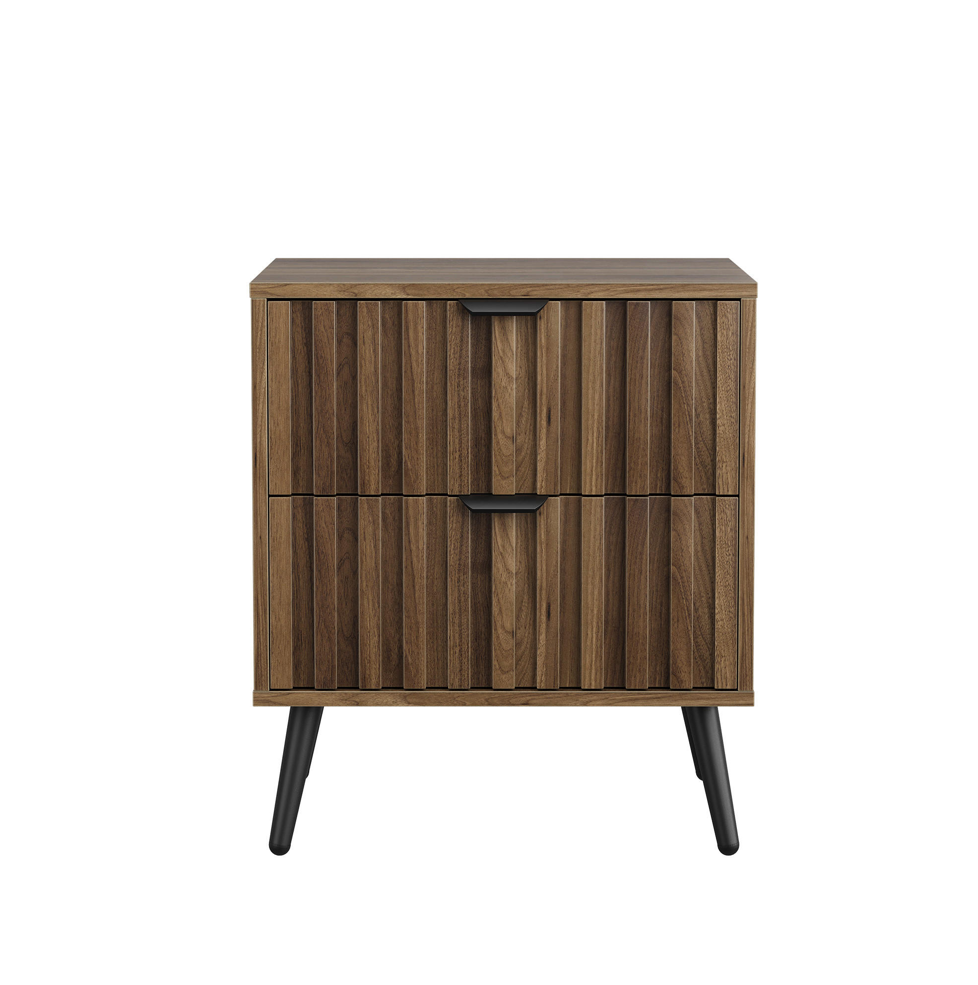 NACHTTISCH 45/40/53 cm in Walnuss mit 2 Schubladen und Metallbeinen - Braun, Holzwerkstoff (40/53/45cm) - Flora Grace