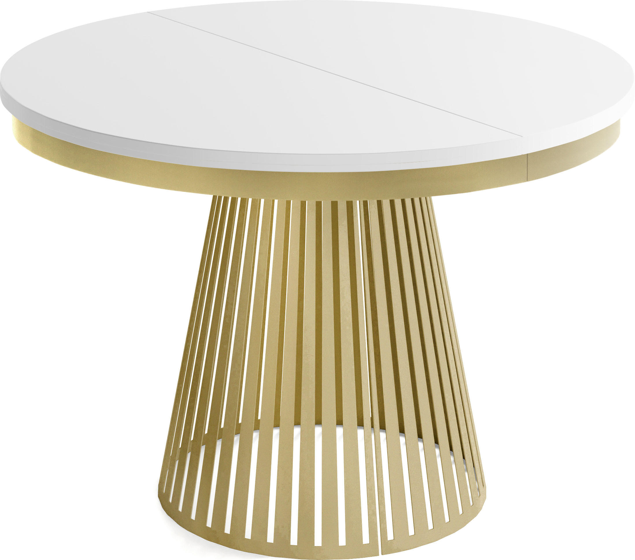 ESSTISCH Naro rund ausziehbar mit Goldem Lamellen-Metallgestell, Weiß 100-180/100/76 cm - Goldfarben/Weiß, Holzwerkstoff/Metall (100/100/76cm) - WFL GROUP