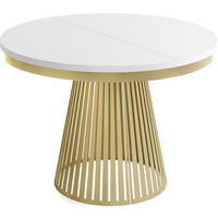 ESSTISCH Naro rund ausziehbar mit Goldem Lamellen-Metallgestell, Weiß 100-180/100/76 cm - Goldfarben/Weiß, Holzwerkstoff/Metall (100/100/76cm) - WFL GROUP