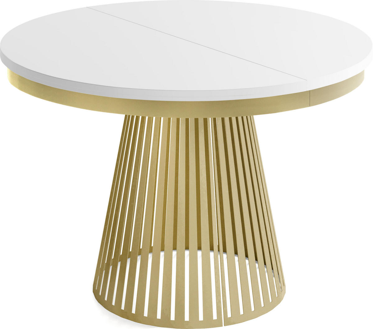ESSTISCH Naro rund ausziehbar mit Goldem Lamellen-Metallgestell, Weiß 100-180/100/76 cm - Goldfarben/Weiß, Holzwerkstoff/Metall (100/100/76cm) - WFL GROUP