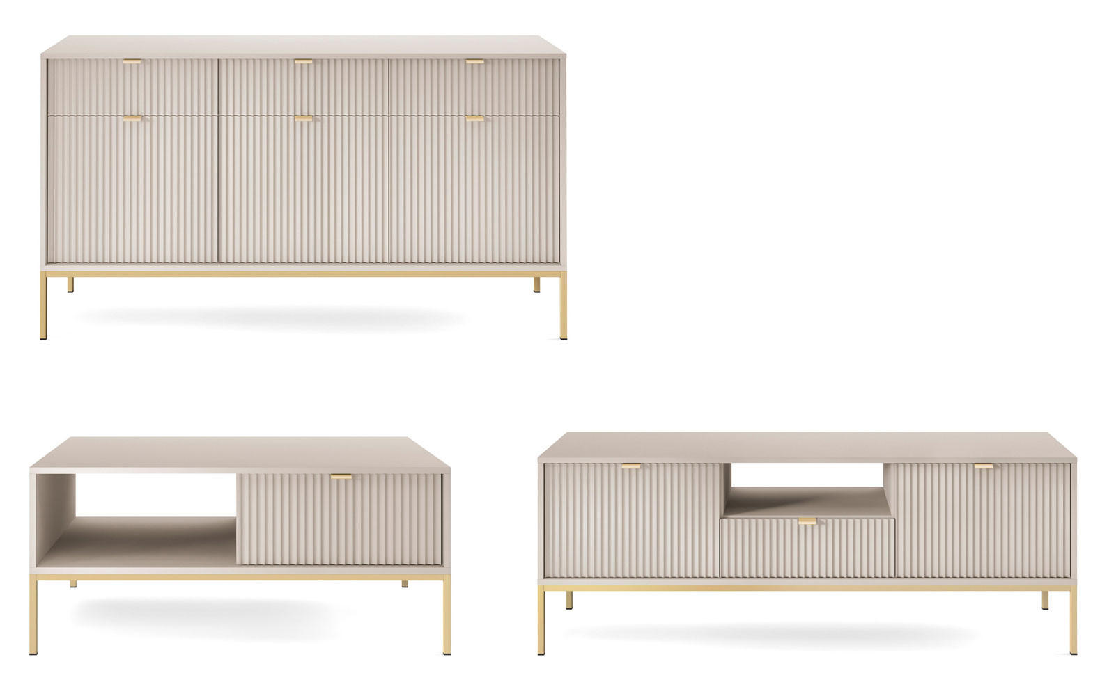 WOHNZIMMER-SET Nova Kaschmir / Gold 3-teilig - Kaschmir/Goldfarben, Holz/Holzwerkstoff (308/83/68cm) - Feldmann-Wohnen