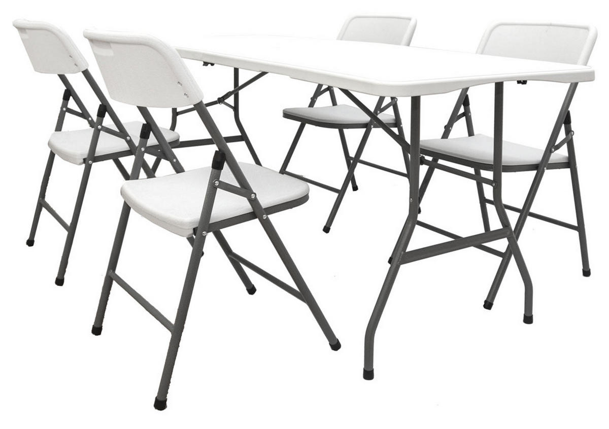 GARTEN-SITZGRUPPE für 4 Personen, 120/70cm, Weiß - Weiß, Kunststoff - Amanka