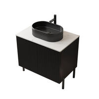 WASCHTISCHKOMBI 76/48/88 cm schwarz aus Keramik, MDF und Sinterstein mit Soft-Close-Türen - Schwarz, Keramik (76/88/48cm) - OKWISH