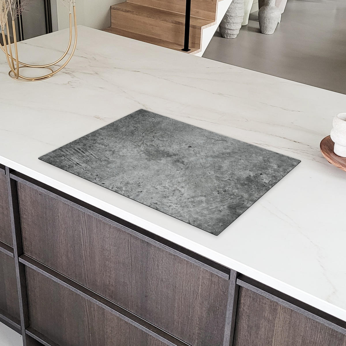 HERDABDECKPLATTE Beton - Schiefer - Grau -Betonstruktur Ceranfeldabdeckung 78x52 cm - Grau, Kunststoff (78/52/0.2cm) - MuchoWow