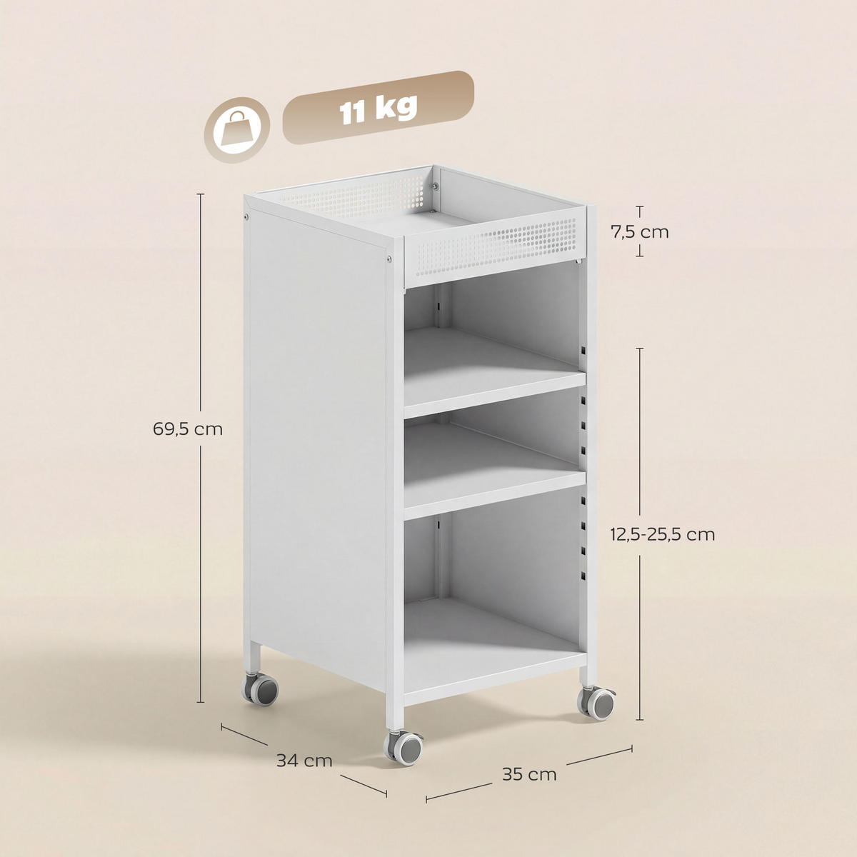 BÜCHERREGAL Metall Kunststoff Weiß - Weiß, Metall (34/69.5/35cm) - HOMCOM