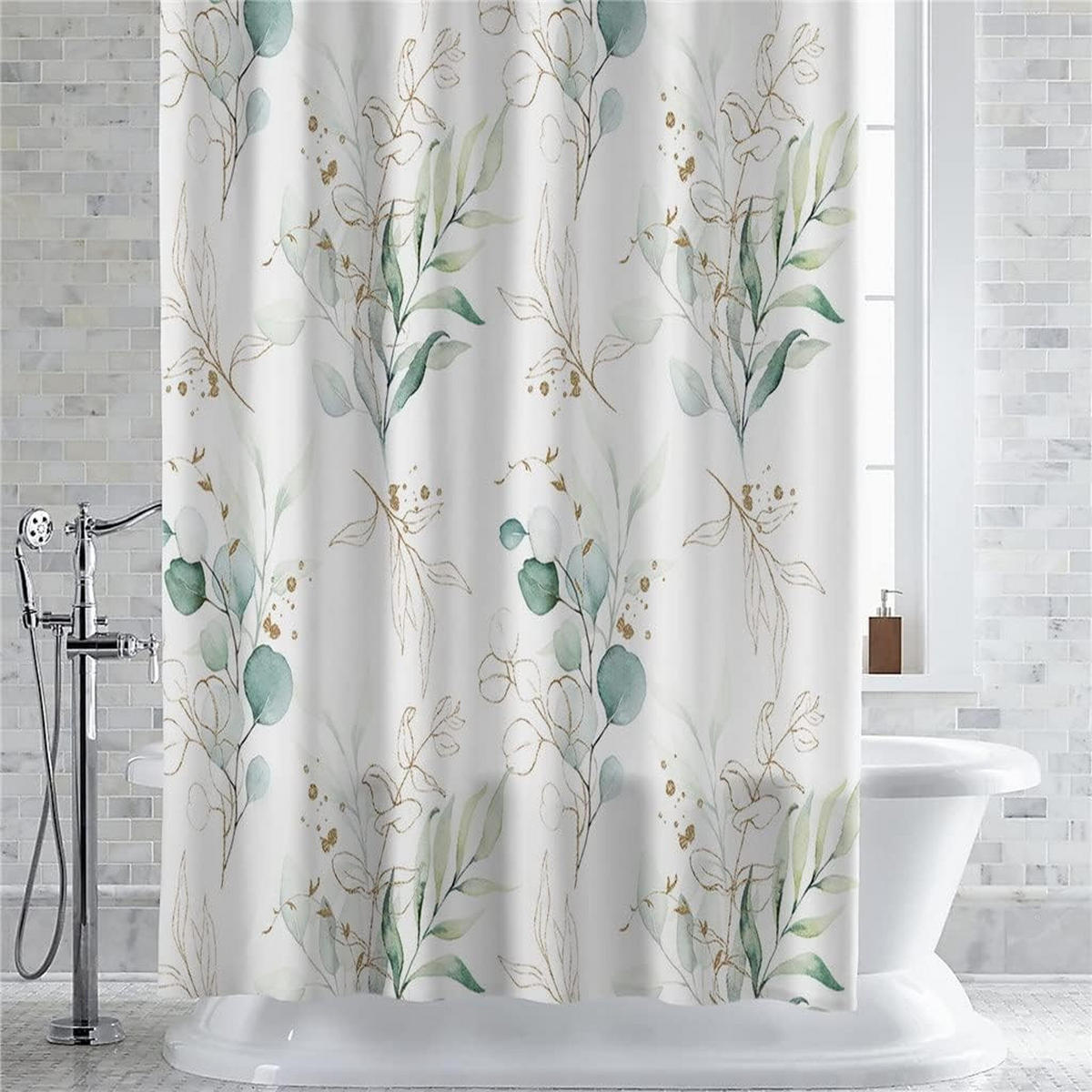 DUSCHVORHANG 150 x 180 cm Blätter bedruckt wasserdicht dekorativ mit Haken für Badewanne und Tür - Multicolor, Textil (150/180cm) - MCBOSON
