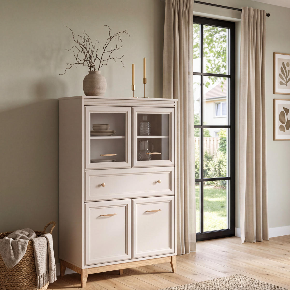 VITRINE Windsor W-5 92 x 150,5 x 40,5 cm Kaschmir - Kaschmir/Eichefarben, Eichenholz/Holzwerkstoff (92/150.5/40.5cm) - Koseto