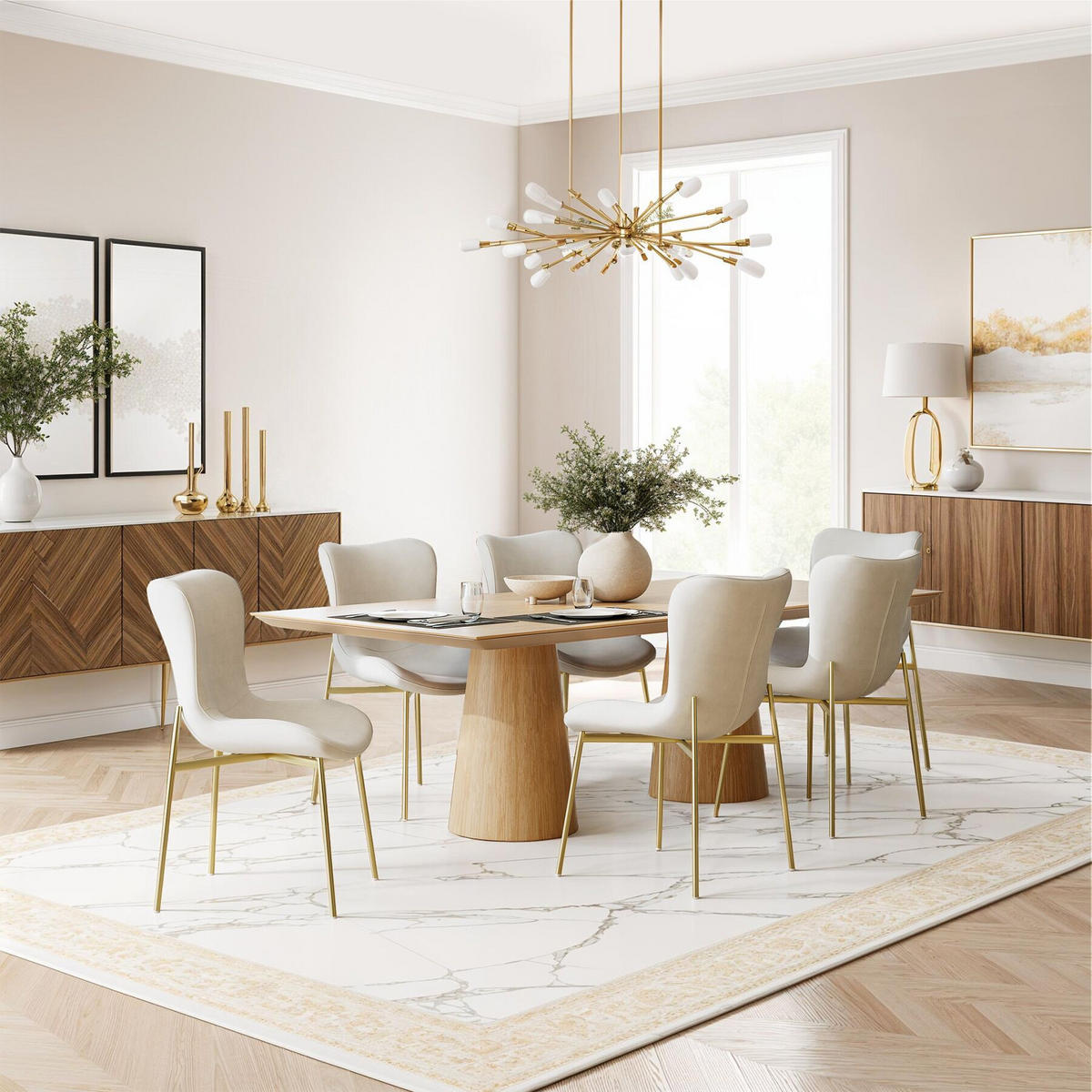 POLSTERSTUHL 6er Set Tessa 54 x 62 x 90 cm Samt beige/gold - Goldfarben/Samtahornfarben, Textil (54/90/62cm) - tectake