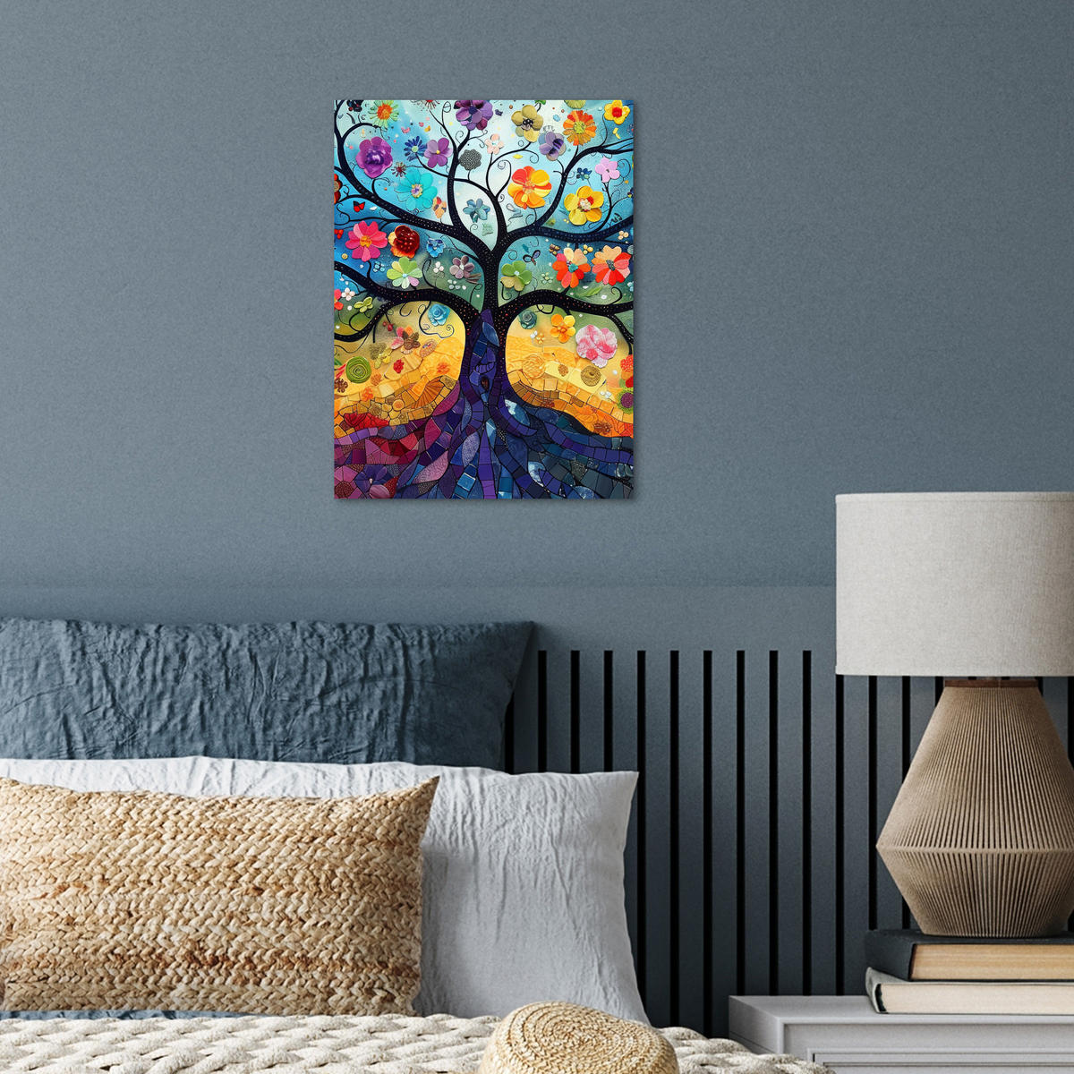 POSTER Kunst - Baum des Lebens - Blumen - Hippie 30x40 cm - Dunkelblau, Papier (30/40/0.1cm) - MuchoWow