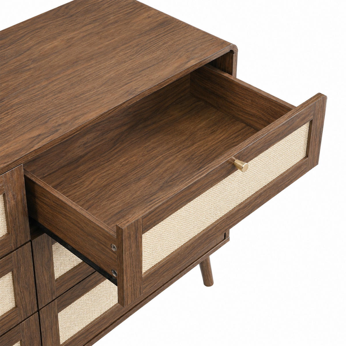 KOMMODE 120cm Walnuss mit 6 Schubladen und Rattan - Walnussfarben, Holzwerkstoff (120/80/40cm) - FLIEKS