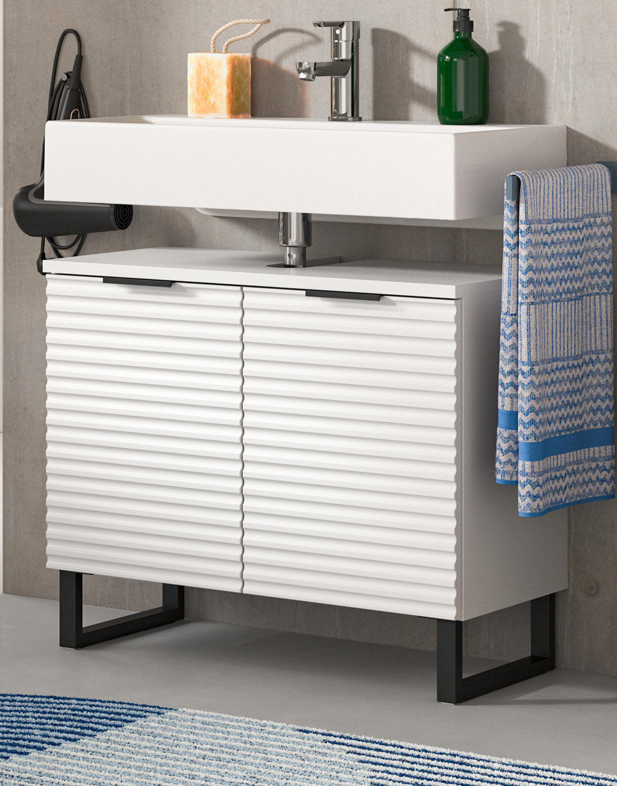 WASCHBECKENUNTERSCHRANK weiß 70 cm, mit Soft-Close - Schwarz/Weiß, Holzwerkstoff/Metall (70/59/34cm) - Inn.Furn