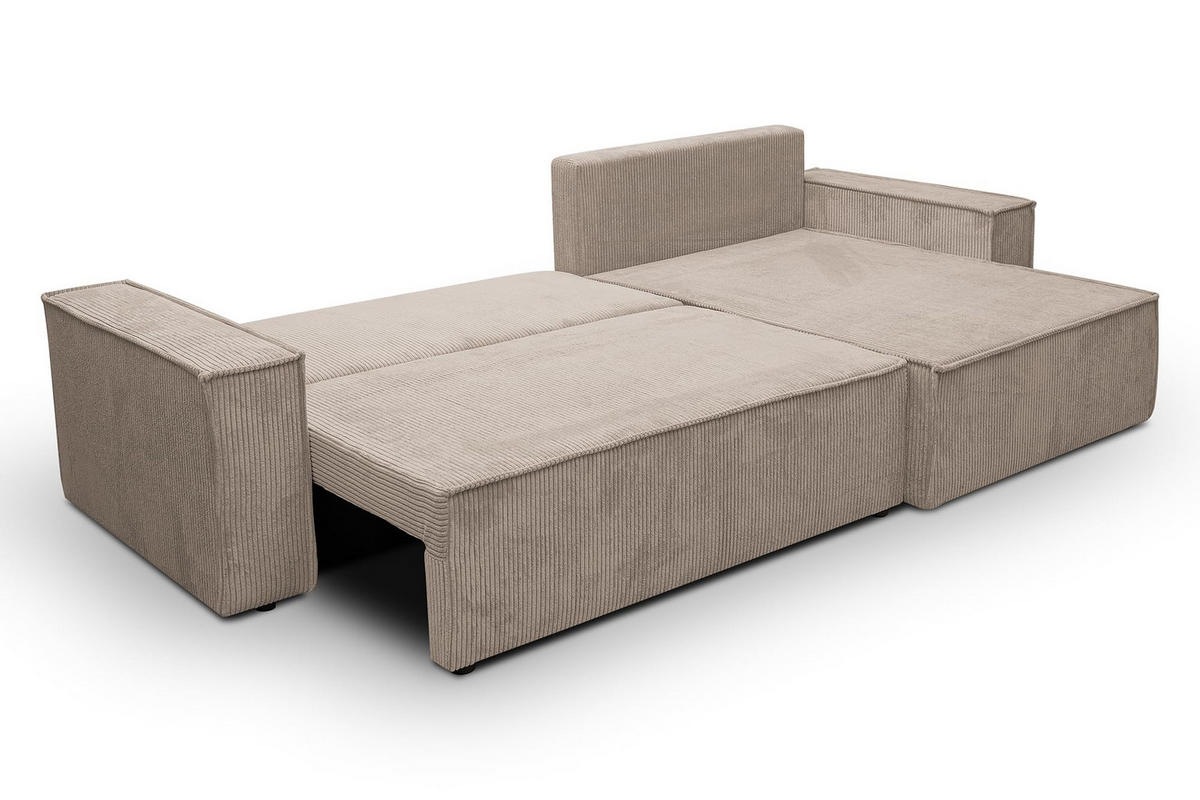 ECKSOFA HUGO XL Schlaffunktion und Bettkasten Cord-Stoff (Braun) - Braun, Textil (274/142cm) - VENASI MÖBEL