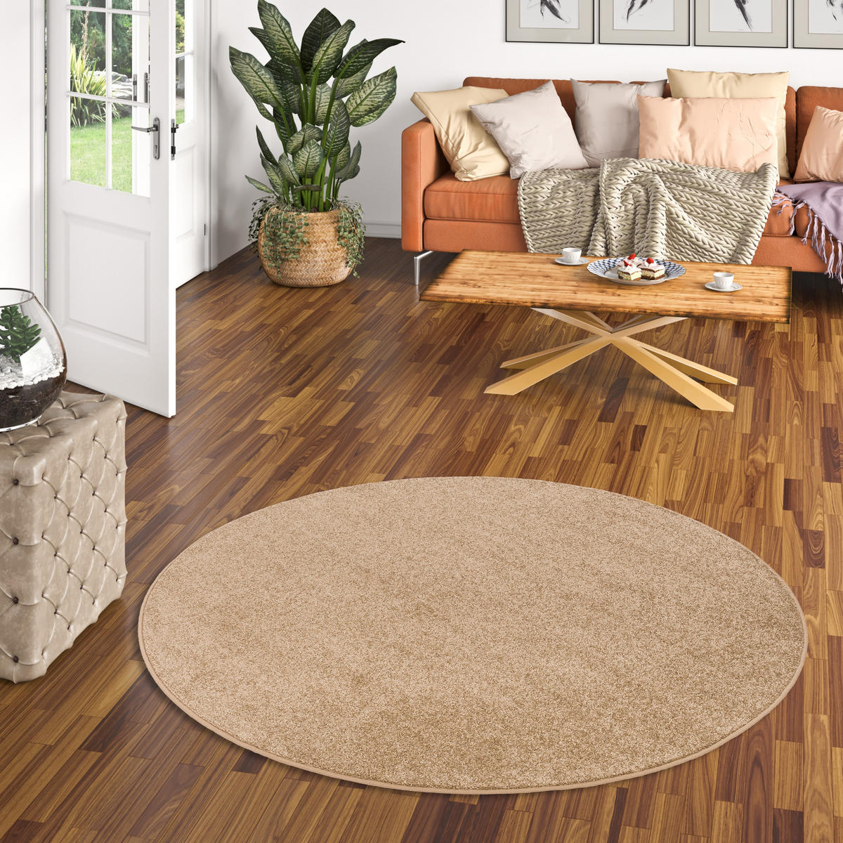 HOCHFLOR VELOURS TEPPICH LUNA RUND - Cognac, Textil (160/160cm) - Snapstyle