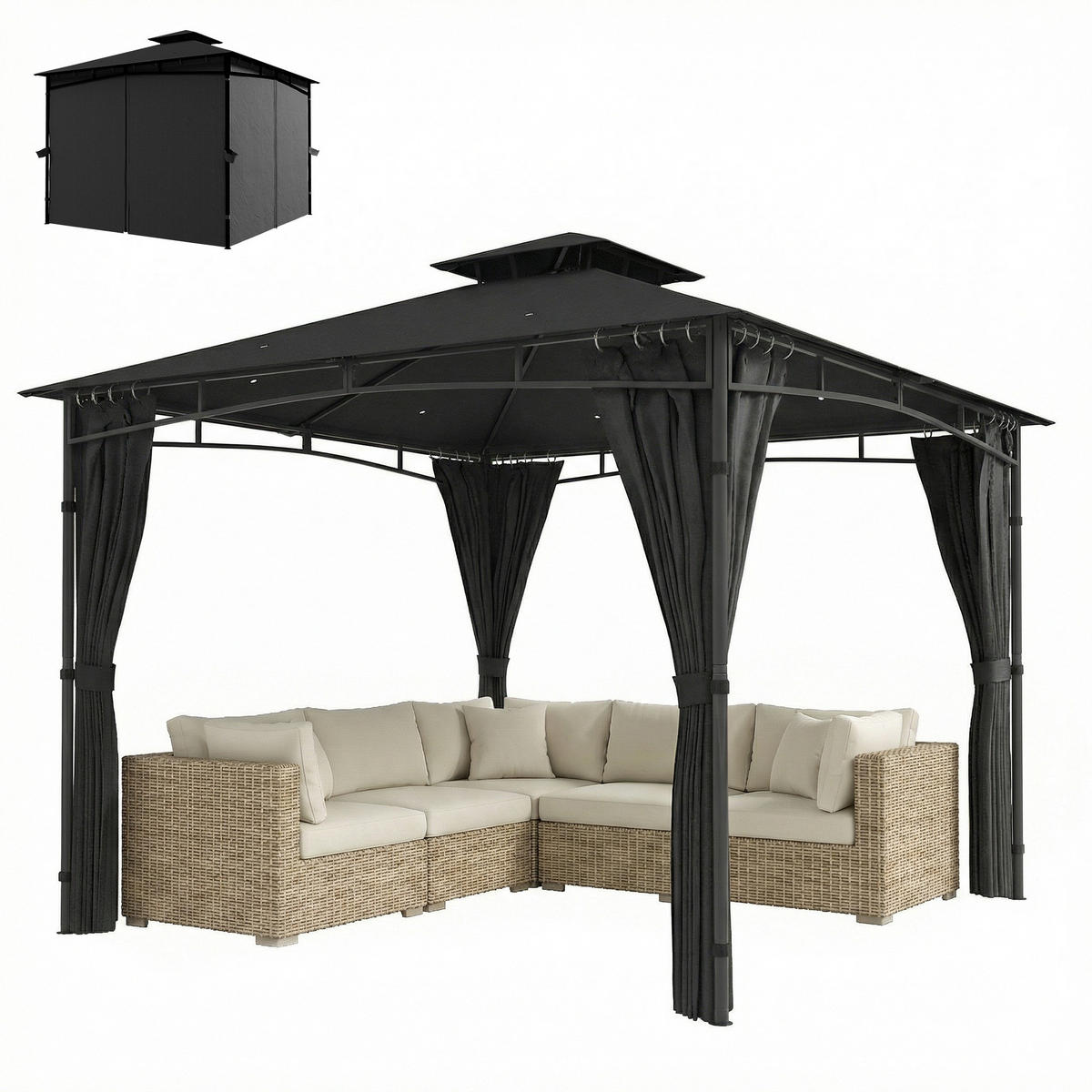 PAVILLON DE-12749 300/300 cm UV50+ wasserdicht mit Doppeldach Anthrazitgrau - Dunkelgrau, Metall (300/285/300cm) - ComfortXL