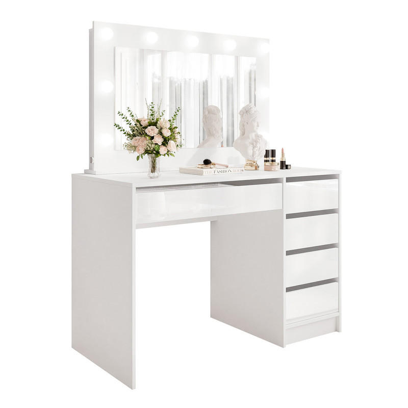 SCHMINKTISCH BELLA II mit LED-Beleuchtung und Spiegel, 110 cm Weiß Hochglanz - Weiß Hochglanz, Holzwerkstoff (110/77/55cm) - Idohome