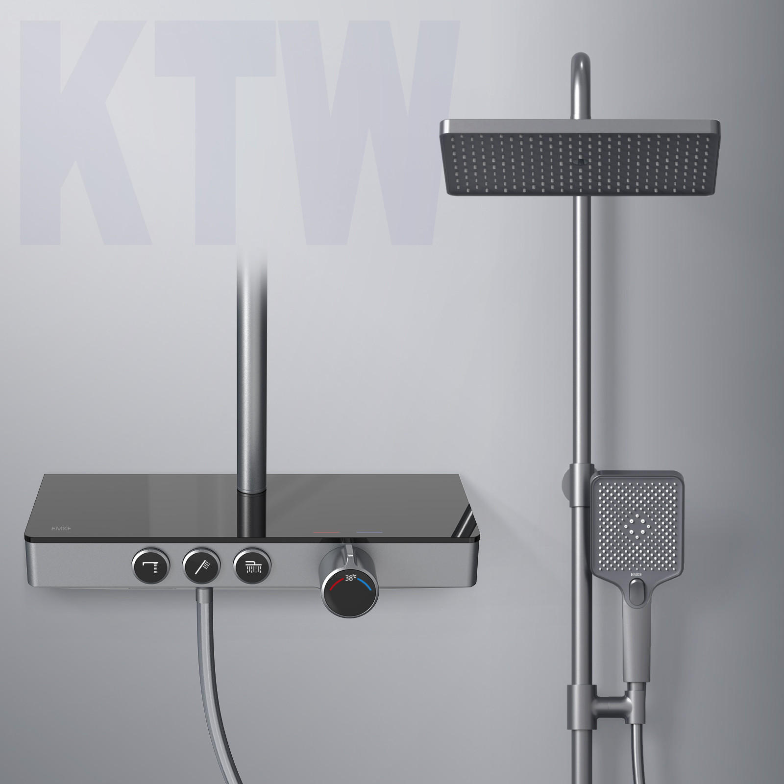 ÜBERKOPFBRAUSESET mit Thermostat Regendusche Anthrazit - Anthrazit, Metall (36/110/46cm) - EMKE