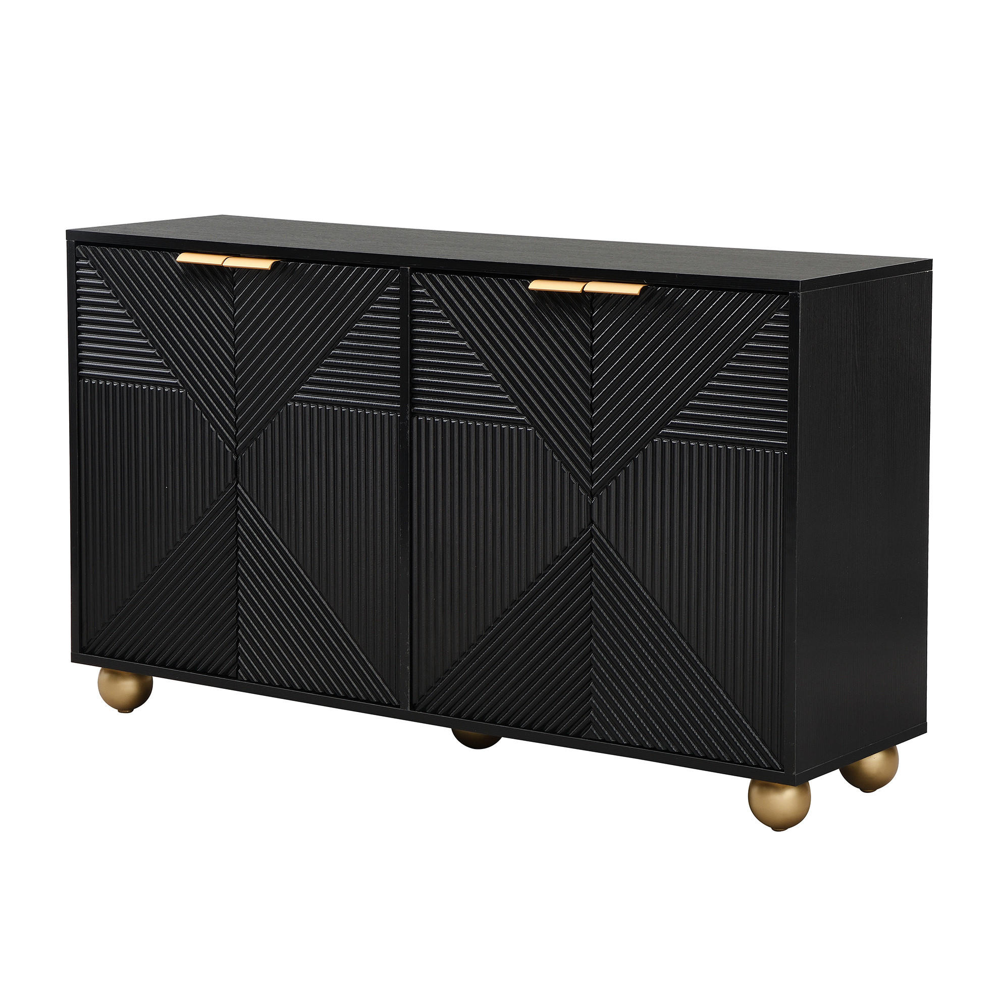 Modfu KOMODA z MDF 120x71,5x35 cm černá se 4 dvířky, nastavitelnými policemi a gravírovaným dekorem