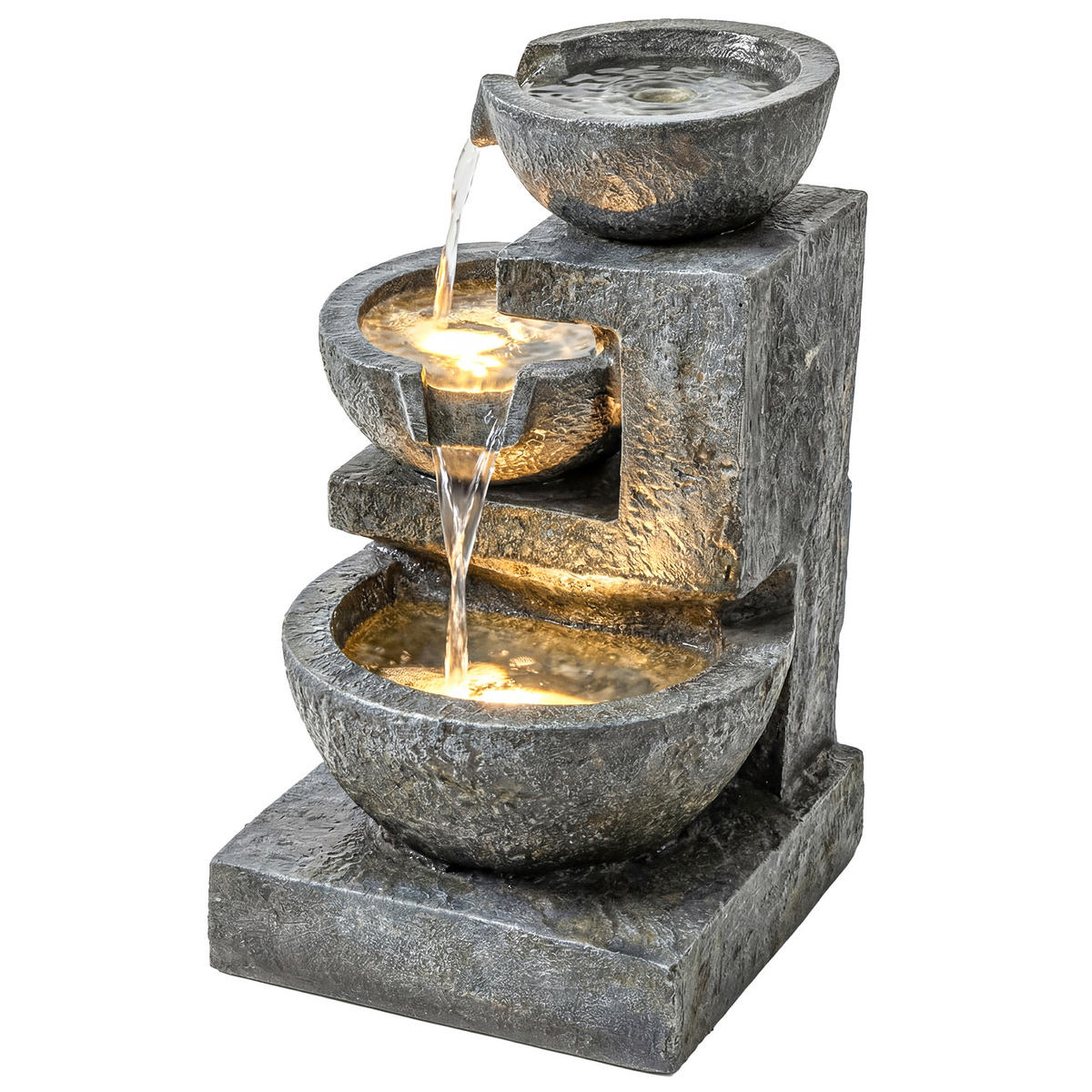 SPRINGBRUNNEN DE-10287 3-stufig mit LED und Pumpe Steinoptik - Grau, Kunststoff (40/37/61cm) - ComfortXL