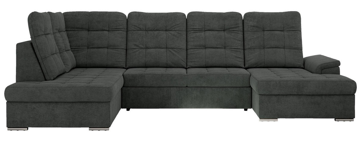 WOHNLANDSCHAFT MADRITO U - Dunkelgrau Struktur - Links - Dunkelgrau/Silberfarben, Textil/Metall (204/89/323cm) - MKS