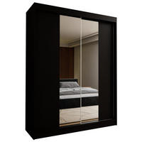 ŠATNÍ SKŘÍŇ S POSUVNÝMI DVEŘMI LUCENZA, 160/216/61 cm 2dveřová se zrcadlem, černá - černá, kompozitní dřevo (160/216/61cm) - MASSENO
