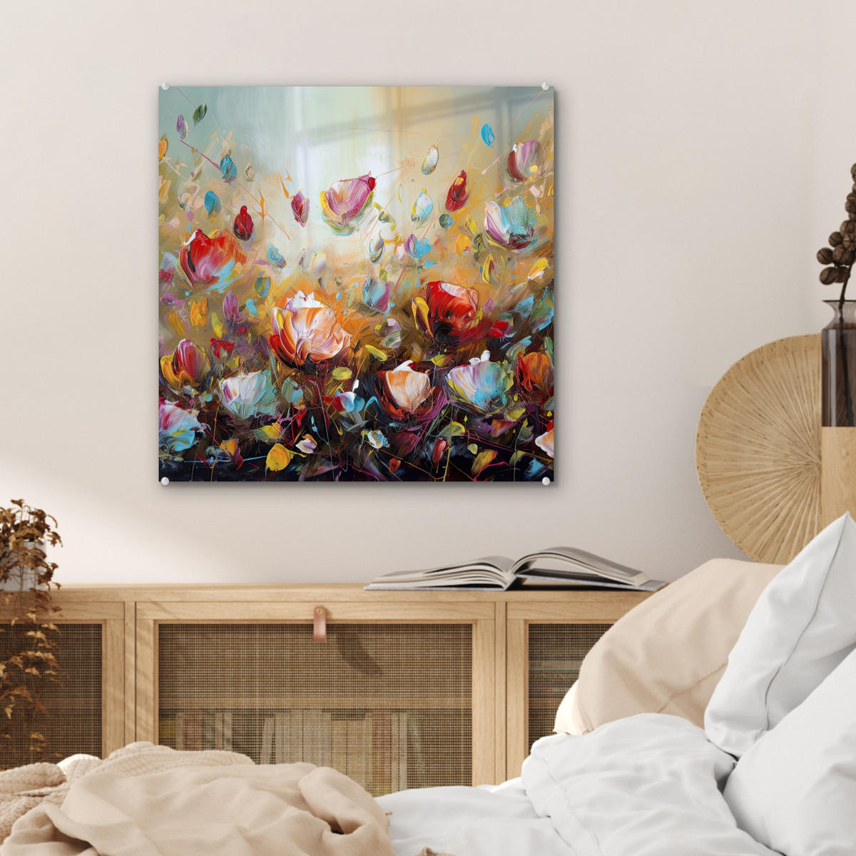 OBRAZ NA AKRYLOVOM SKLE Kvety - Umenie - Príroda - Olejomaľba 50x50 cm - viacfarebná, sklo (50/50cm) - MuchoWow