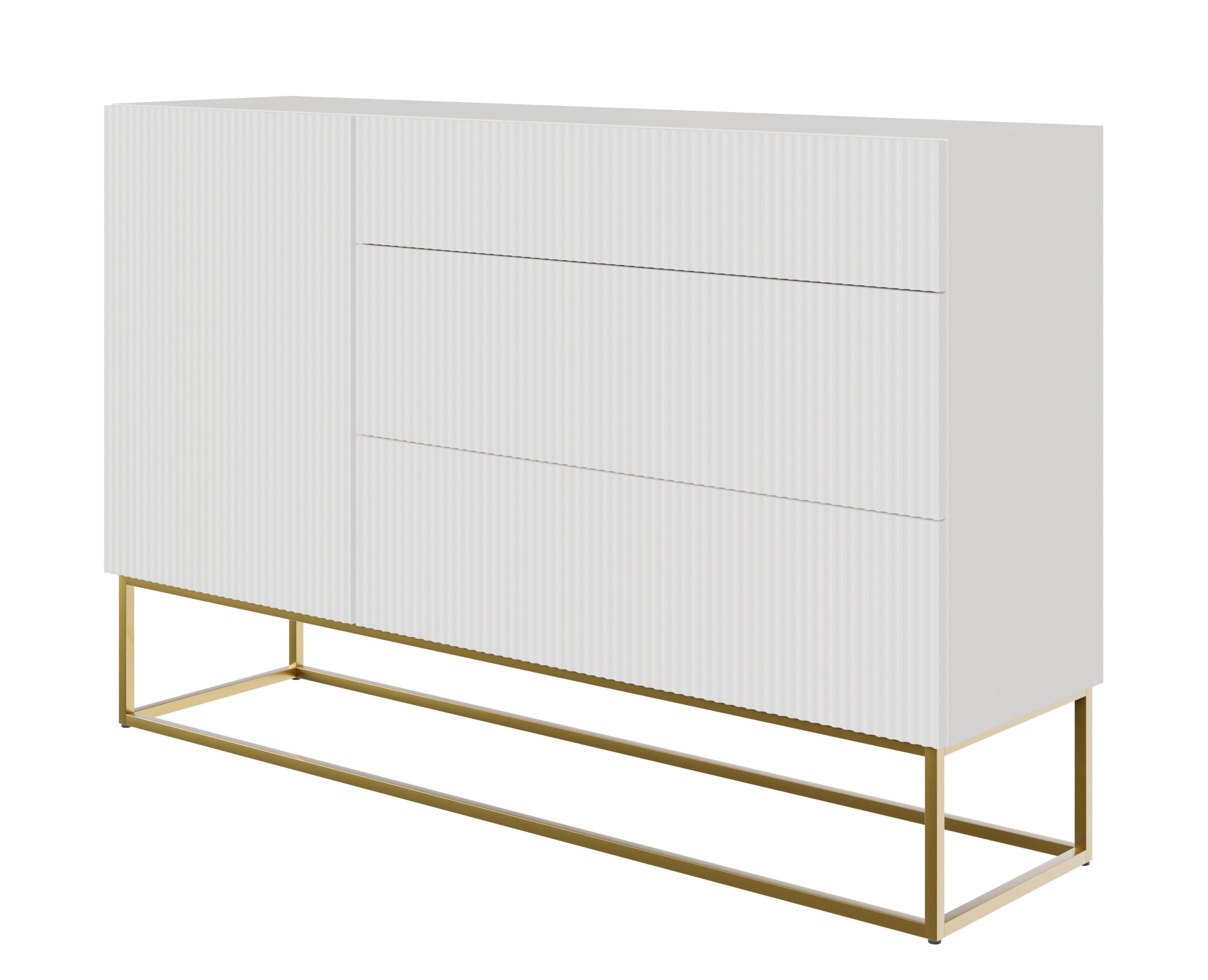 SIDEBOARD Veldio Weiß mit 3 Schubladen 140 cm - Goldfarben/Weiß, Holzwerkstoff/Metall (140/90/38cm) - Selsey