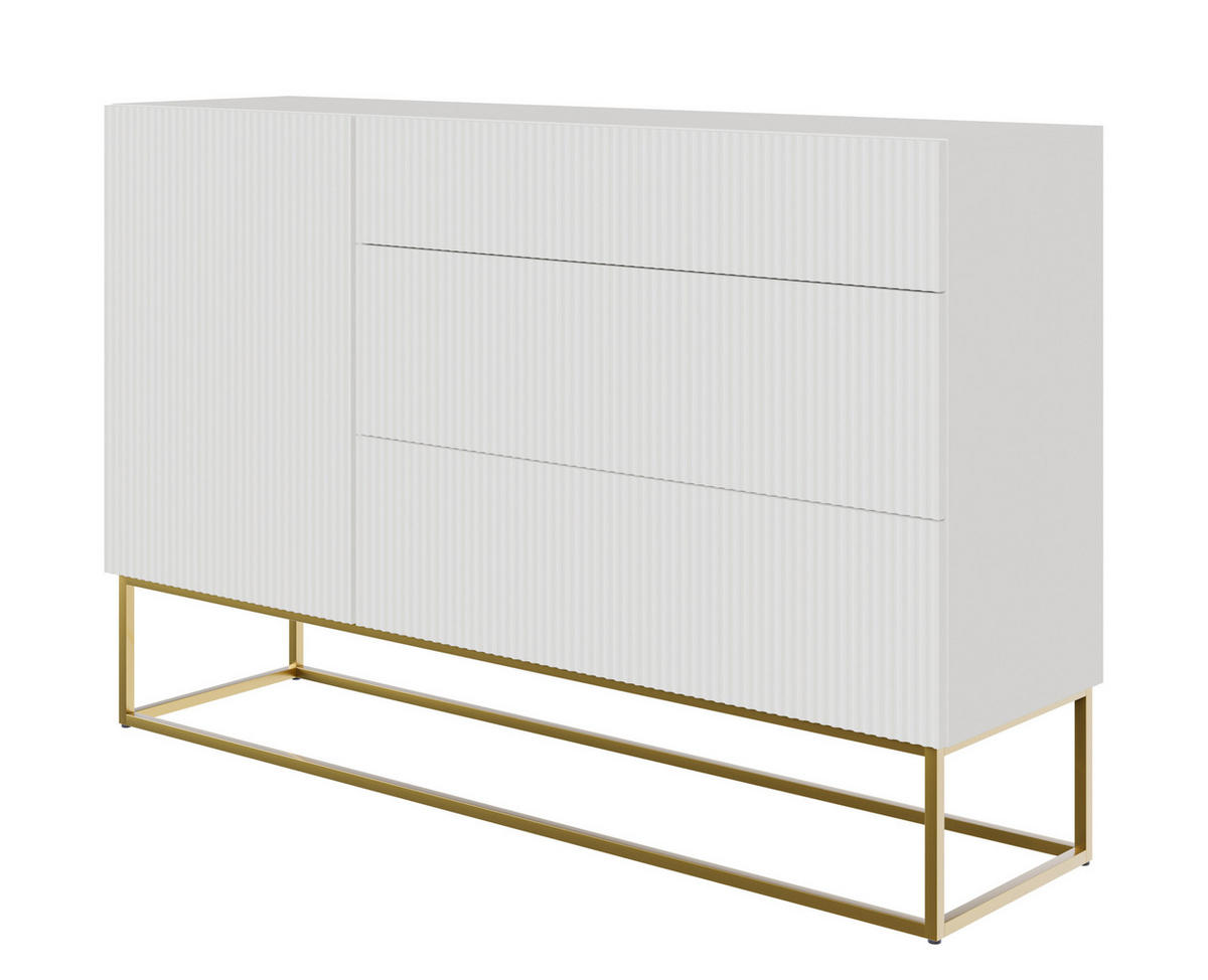 SIDEBOARD Veldio Weiß mit 3 Schubladen 140 cm - Goldfarben/Weiß, Holzwerkstoff/Metall (140/90/38cm) - Selsey