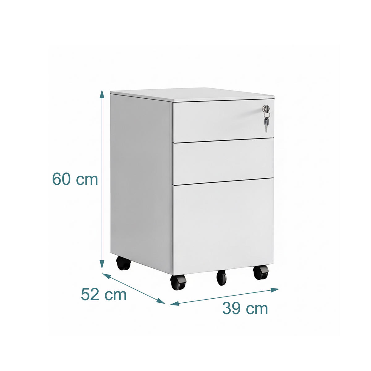 RULLHURTS Vit stål låsbar 3 lådor - Vit, Metall/Plast (39/60/52cm) - Relaxdays