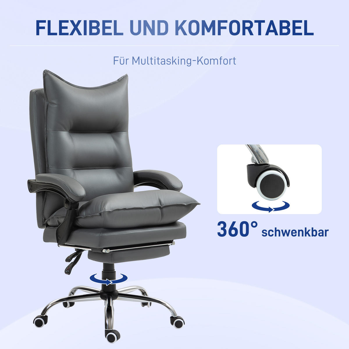 BÜROSTUHL mit Liegefunktion, ergonomisch Schreibtischstuhl Drehstuhl Dunkelgrau - Dunkelgrau, Kunststoff (72/130/66cm) - Vinsetto