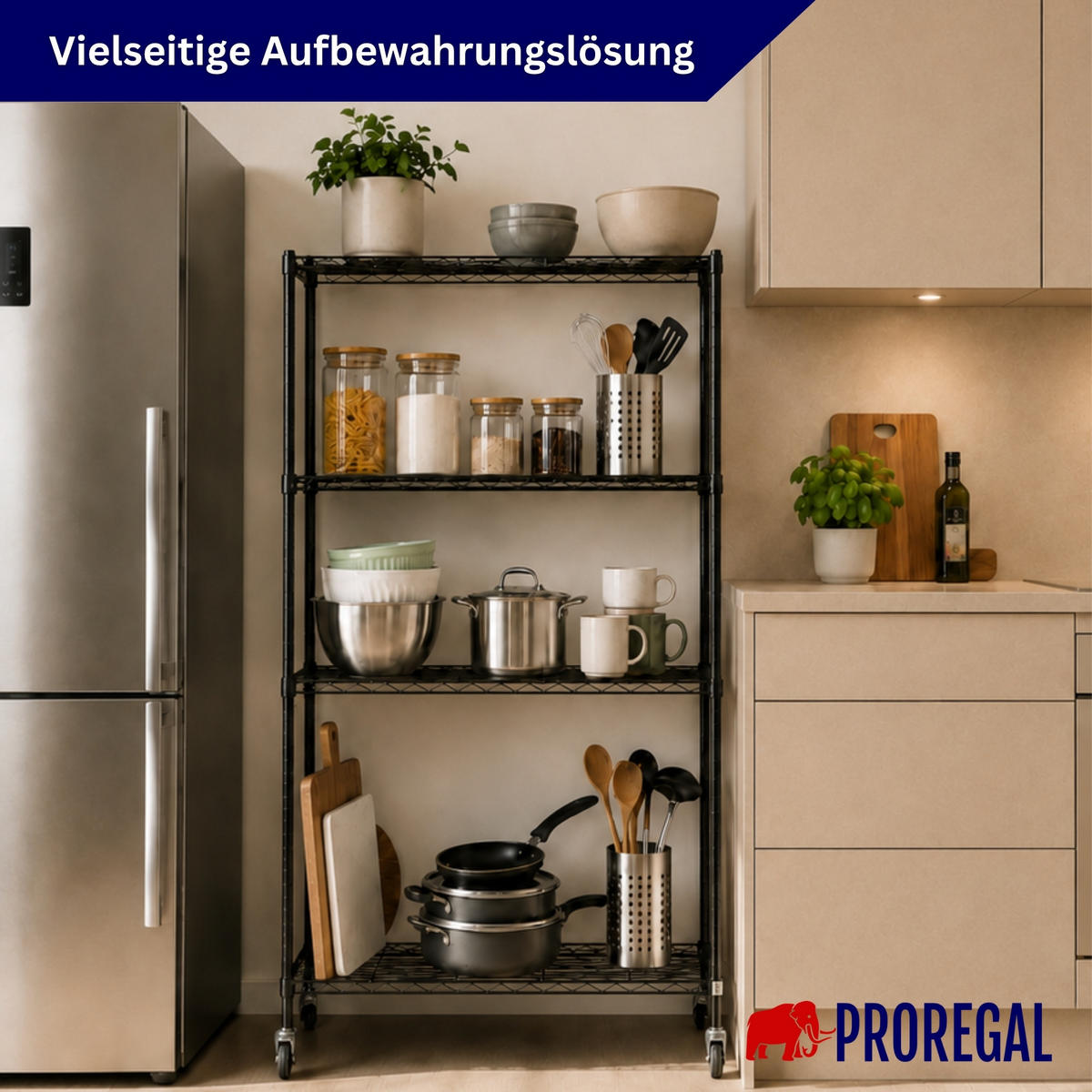 GITTERREGAL 2er - Set HADES mit Rollen & 4 Gitterböden Metall 160x90x40cm Schwarz - Schwarz, Metall (90/160/40cm) - PROREGAL