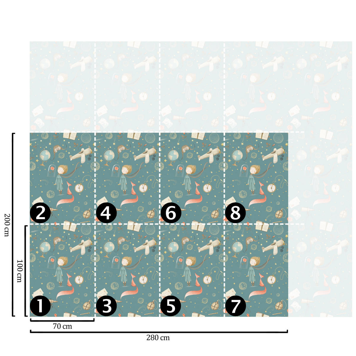 TAPETE Der Kleine Prinz aus echtem Papier, 200x280cm, 8 Bögen - Grün, Papier (200/280cm) - WALLPAPERS4BEGINNERS