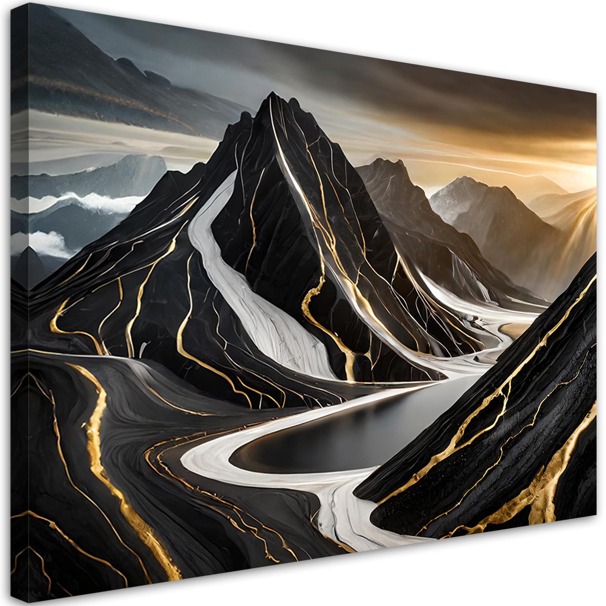 WANDBILD abstrakte berge minimalismus - Schwarz, Textil (60/40cm) - Feeby