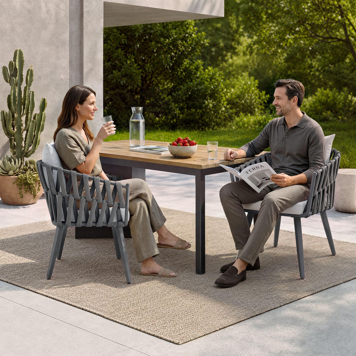 STUHL Lugano 2ER SET, höhenverstellbare Kunststofffüße, 61 x 60 x 73 cm, anthrazit - Dunkelgrau/Anthrazit, Metall (62.5/75/65.5cm) - tectake