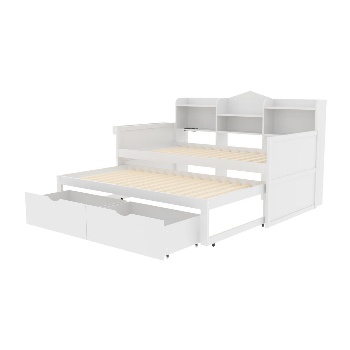 SCHLAFSOFA 90/200 cm mit Ausziehbett, USB-Anschluss und Stauraum, Holz, Weiß - Weiß, Holz (204.6/100/110cm) - Redom