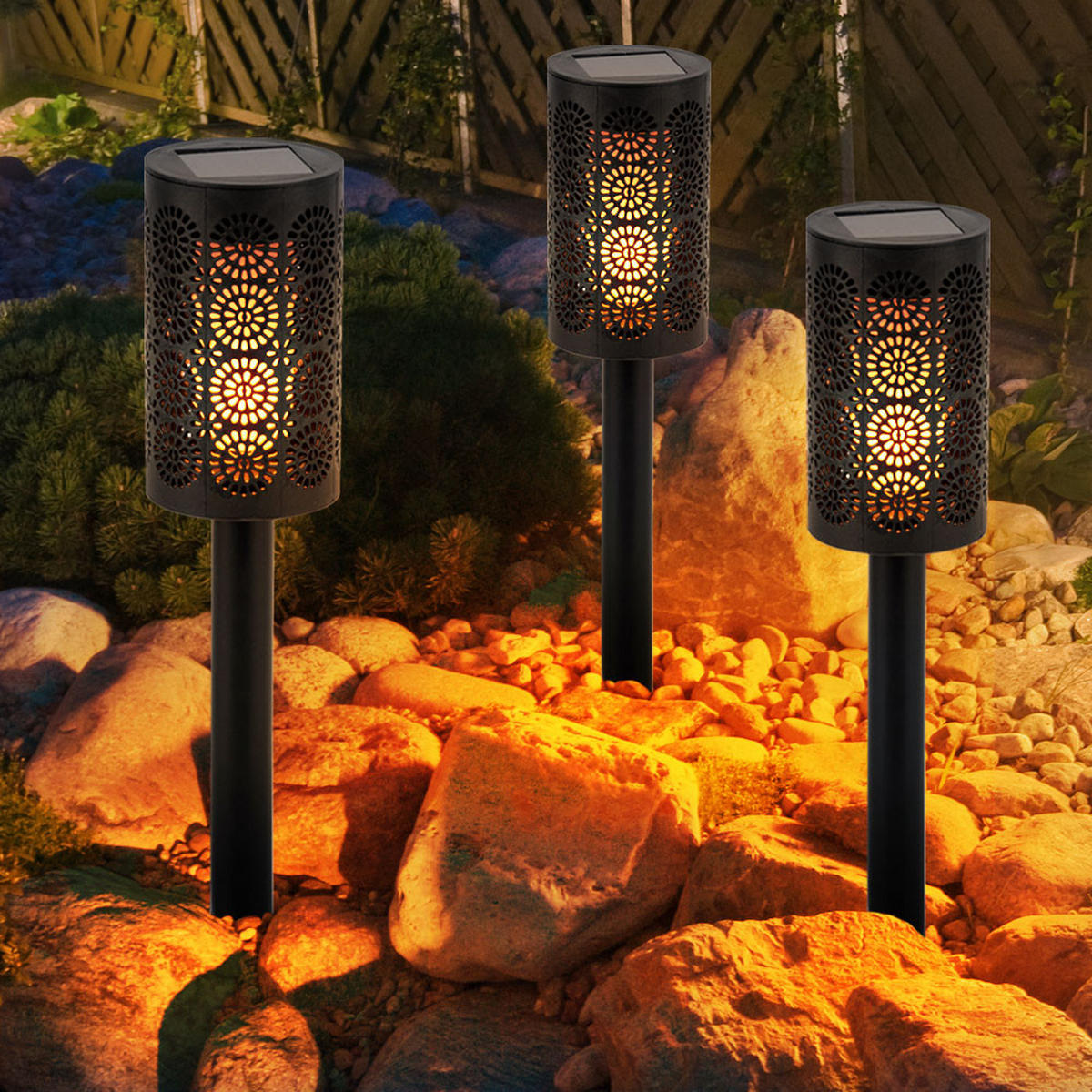 LED AUßENLEUCHTE Solarfackel Schwarz Kunststoff 3er Set - Schwarz, Kunststoff (6.6/6.6/30cm)