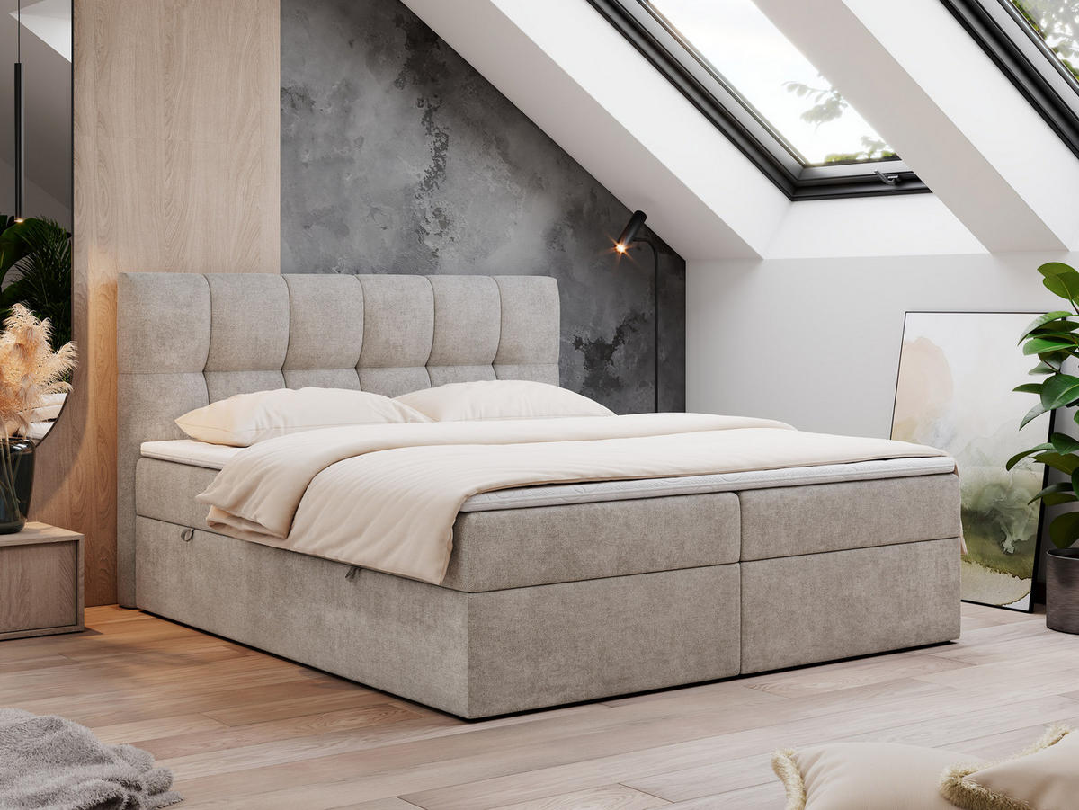 BOXBETT RICO 160/200 Beige Struktur - H3 - Beige, Holz/Textil (160/200cm) - MKS