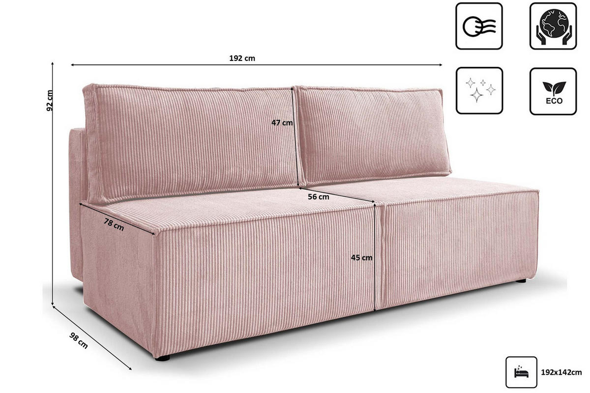 SCHLAFSOFA Mit Bettzeugfach COMPI Rosa - Rosa, Holz/Textil (192/92/98cm) - Kaiser Möbel