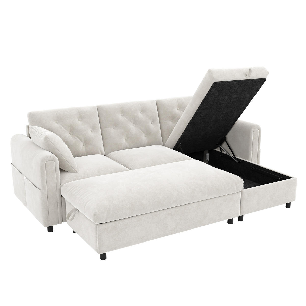 SOFA Baršun L Oblik s Tabureom 219x131x86 cm Bež - bež, tekstil (219/86/131cm) - FLIEKS