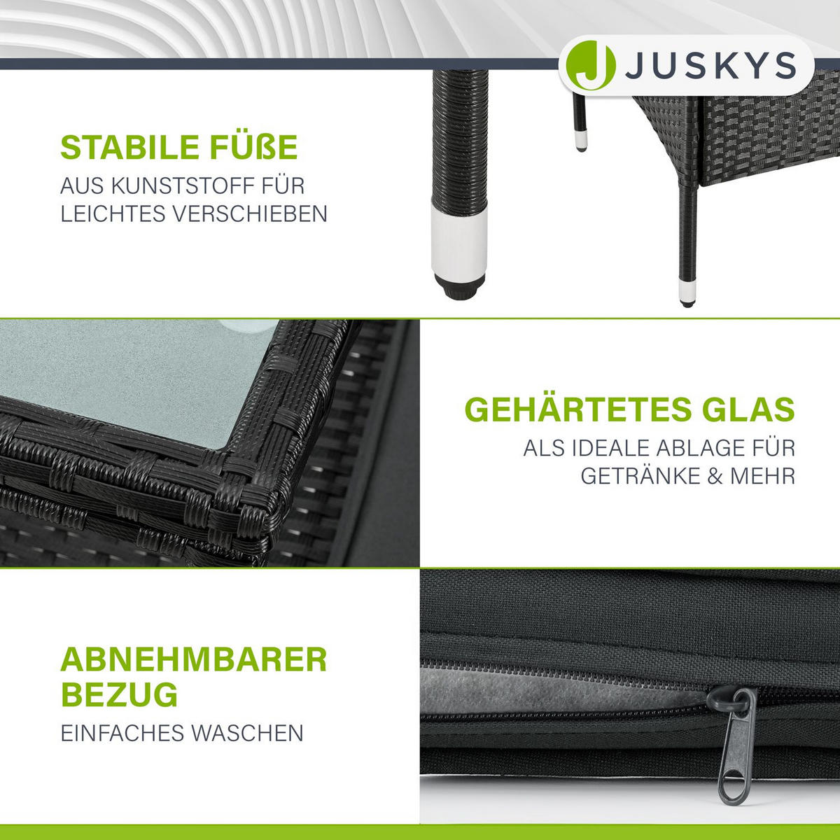 GARTENBANK Monaco grau-meliert - Schwarz, Kunststoff/Metall (133/84/63cm) - Juskys
