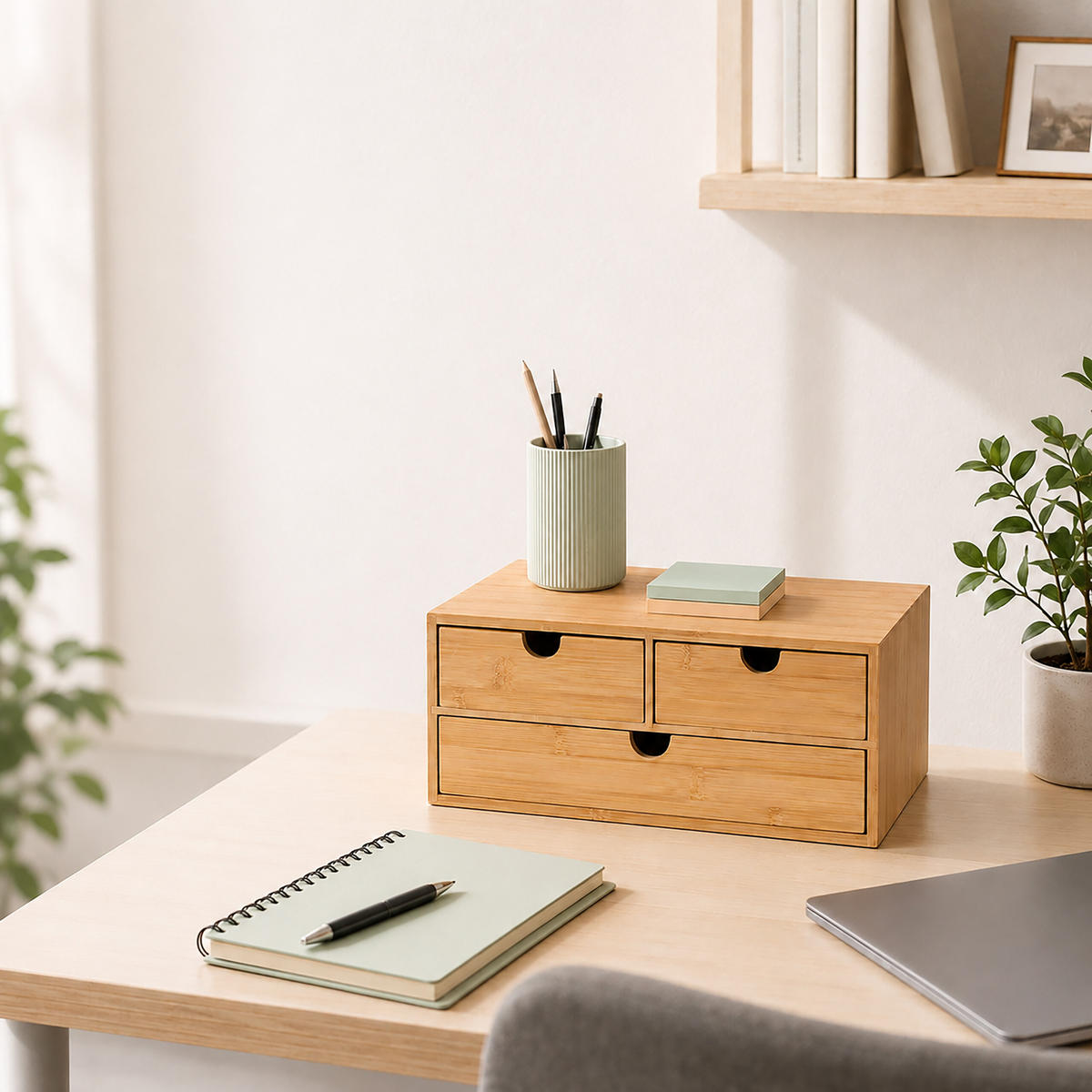 SCHUBLADENBOX Natur Bambus 14x33x21 cm - Hellbraun, Holz (21/33/13.5cm) - Relaxdays